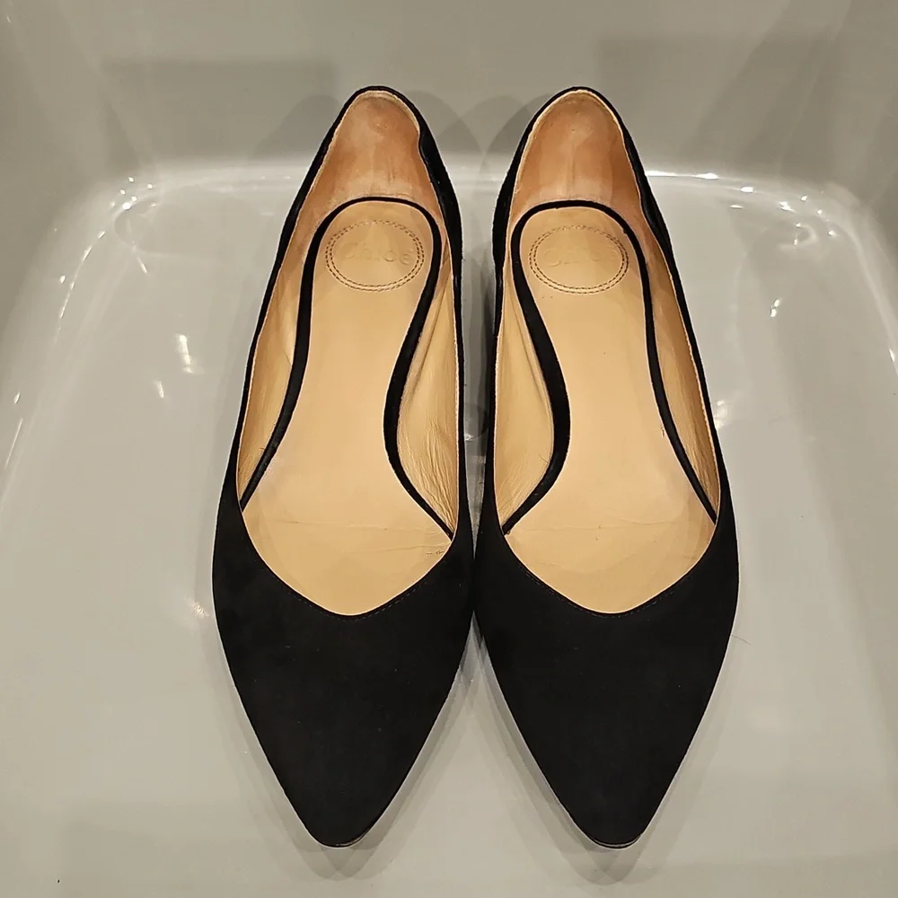 CHLOE Black Suede Classic Scalloped Flats Sz EU 39